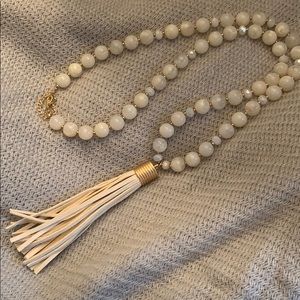Off-white beaded and suede long tassel necklace